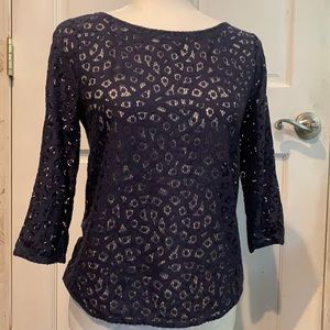 Loft petites eyelet blue lace top size SP